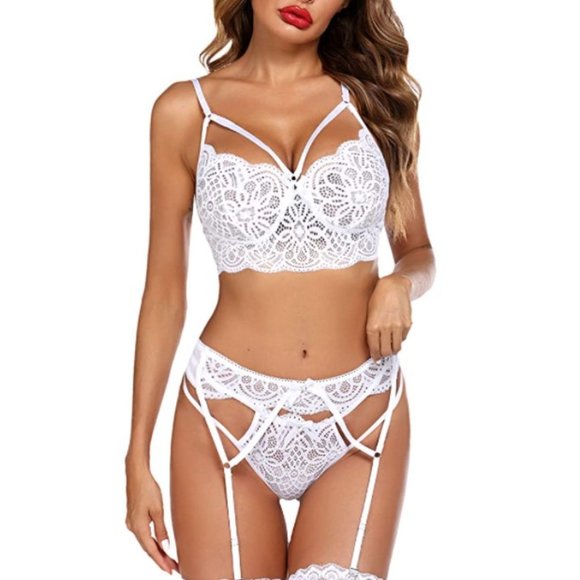 Lingerie Set with Garter Belts Sexy Bra and Panty - Picture 1 of 6